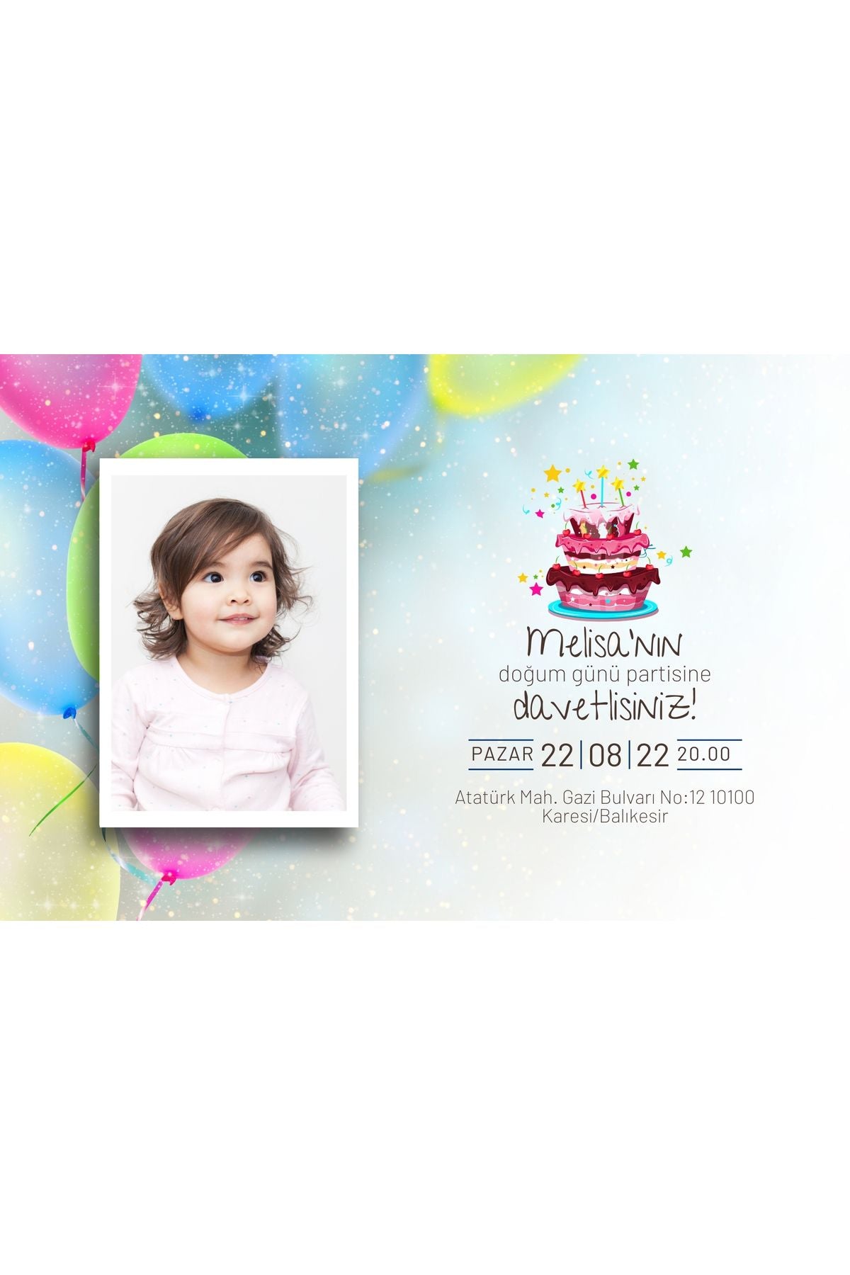 Kişiye Özel Neşeli Doğum Günü Davetiyesi 20 Adet (10x15 cm) - MementoBoxes